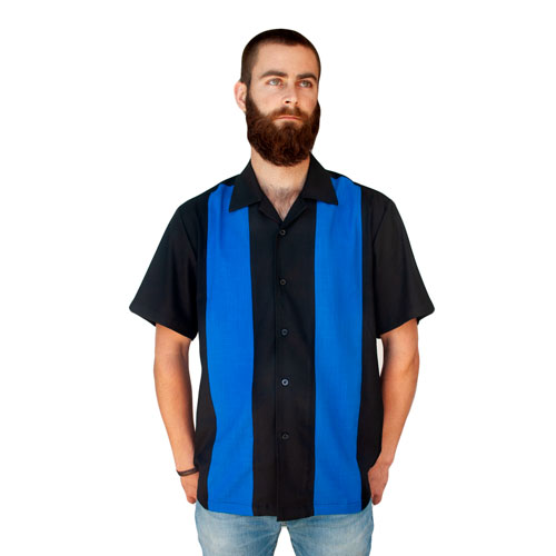 Double Panel Bowling Shirt - Black/Blue Double Panel Bowling Shirt - Black/Blue