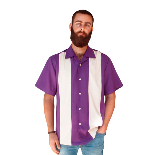 Double Panel Bowling Shirt - Purple/Cream  Double Panel Bowling Shirt - Purple/Cream