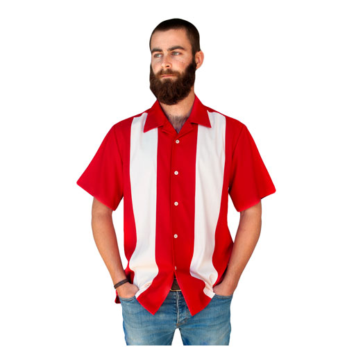 Double Panel Bowling Shirt - Red/Cream  Double Panel Bowling Shirt - Red/Cream
