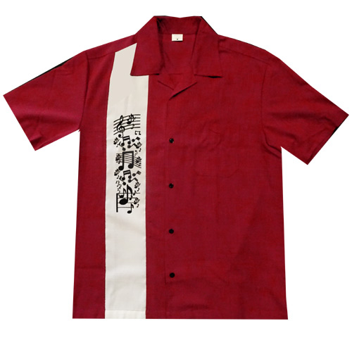 Music Note Bowling Shirt - Burgundy Music Note Bowling Shirt - Burgundy