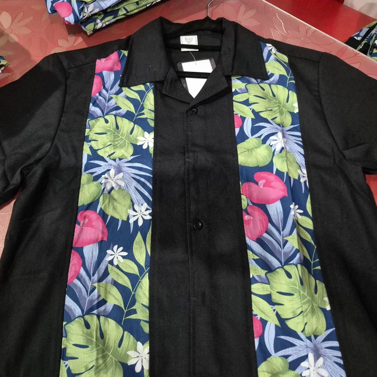 Double Panel Bowling Shirt - Tropical Pink Flower Double Panel Bowling Shirt - Tropical Pink Flower