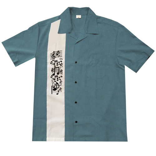 Music Note Bowling Shirt - Blue Music Note Bowling Shirt - Blue