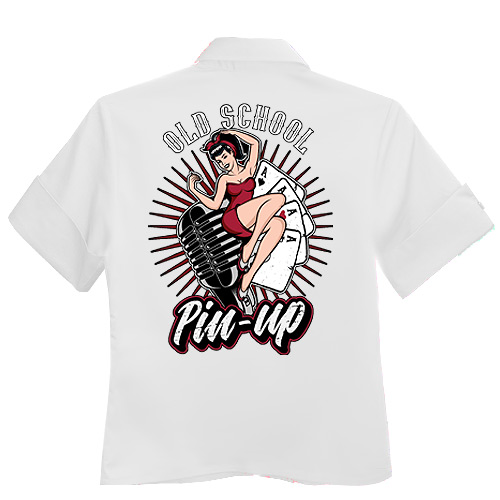 Old School Women's Pinup Workshirt - White Old School Women's Pinup Workshirt - White