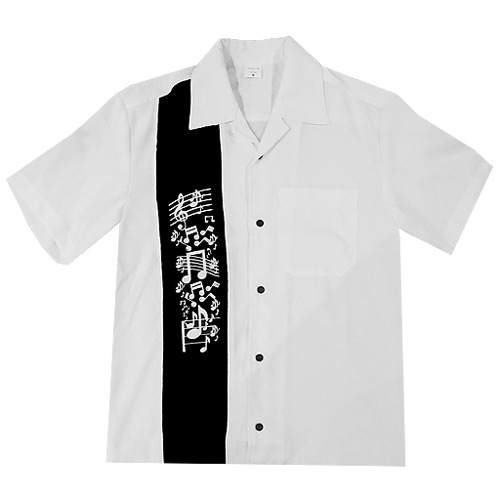 Music Note Bowling Shirt - White Music Note Bowling Shirt - White