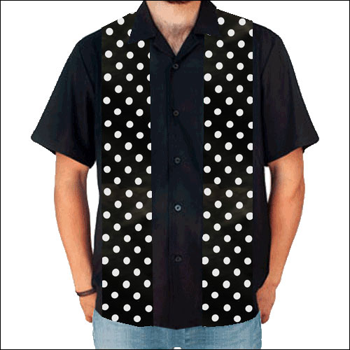 Double Panel Bowling Shirt – Black and White Polka Dot Double Panel Bowling Shirt – Black and White Polka Dot