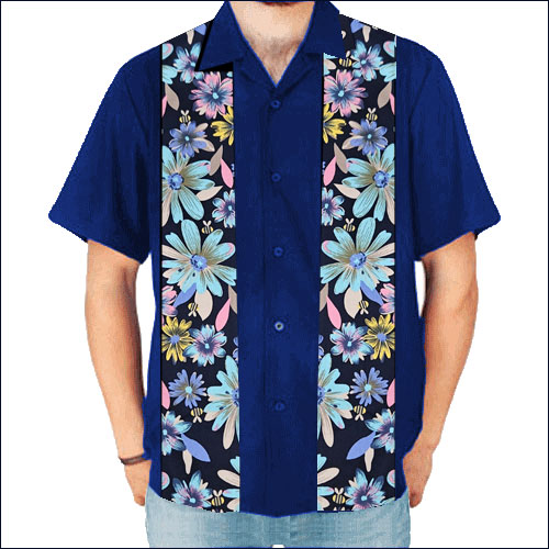 Double Panel Bowling Shirt - Navy Floral Double Panel Bowling Shirt - Navy Floral